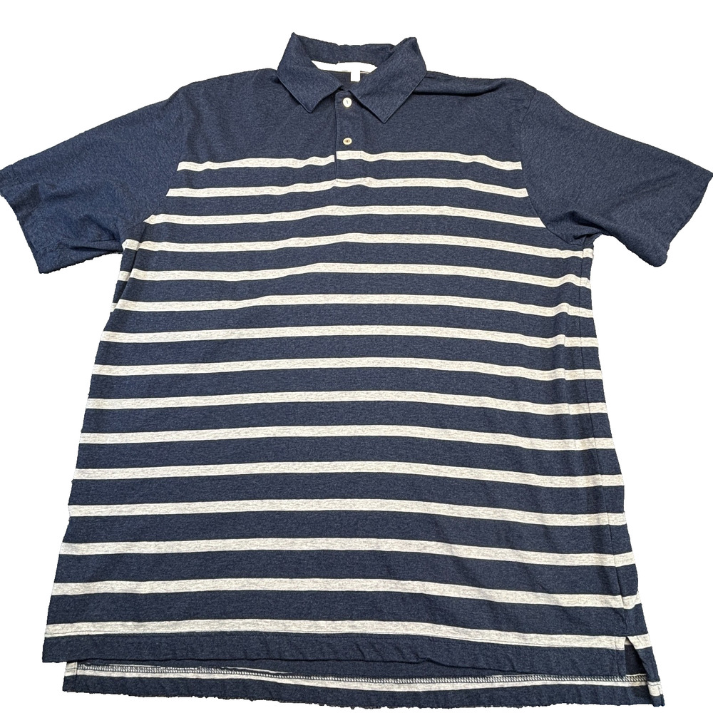 Peter Millar Polo Shirt Mens L Navy Grey Stripe 100% Cotton Short Sleeve